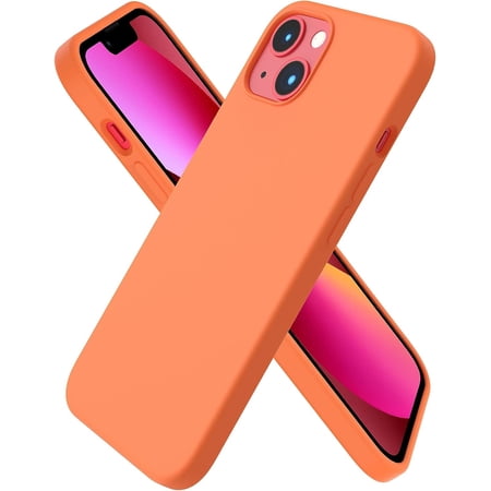 Compatible with iPhone 13 Case 6.1 Slim Liquid Silicone 3 Layers Full Covered Soft Gel Rubber Case Cover 6.1 inch-Orange