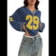 thumbnail image 1 of Suéter Tipo Jersey con Cuello en V y Blusas de Crochet Extragrandes para Mujer, Estilo Y2K Amarillo y Azul M, 1 of 10