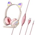 thumbnail image 1 of Auriculares de oreja de gato luminosos Auriculares estéreo en la oreja Auriculares para juegos de computadora de dibujos animados, 1 of 1