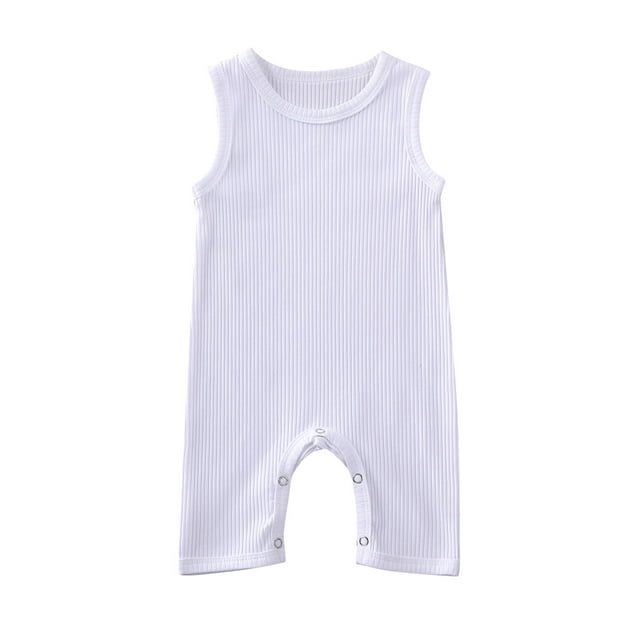 Barboteuse Couleur Unie pour Bébé, Sans Manches Col Rond en Tissu Côtelé une Pièce