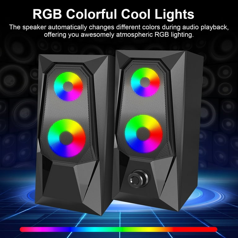 Computer Speakers X2 Wired PC Speaker 2.0 USB Gaming Powered Stereo Mini  Multimedia Volume Control with RGB Lights 3.5mm Aux Input for Phone Tablets
