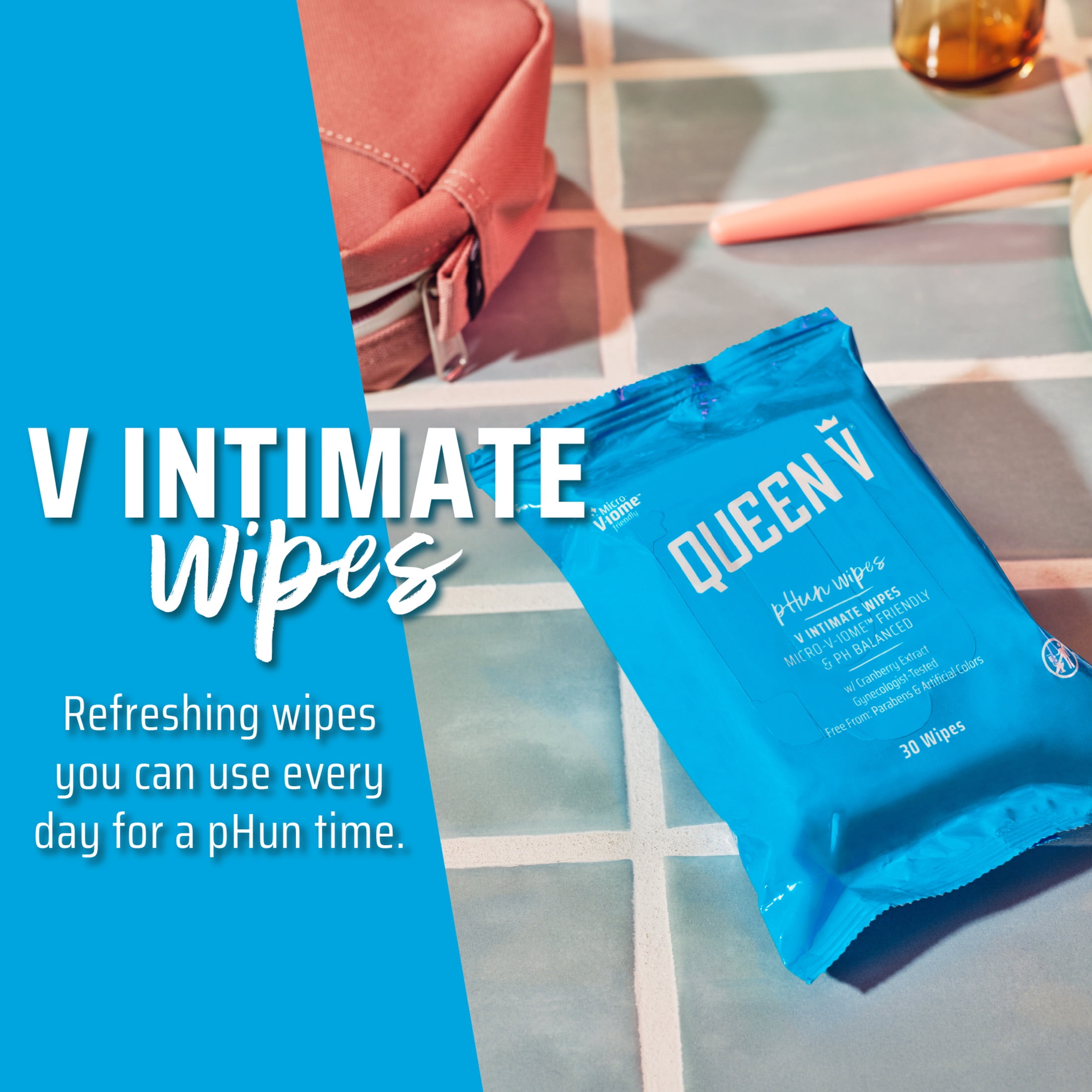(2 pack) Queen V Feminine Hygiene Wet Wipes, PH Balanced, Convenient Resealable Pack, 30 Count