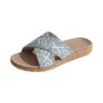 thumbnail image 2 of QWKLEAJ Women’s Casual Slide Sandals Geometric Print Cross Strap Linen Slippers, Breathable Anti Slip Flat Open Toe Footwear for Indoor Outdoor Beach Summer Daily Walking Sky Blue 7.5, 2 of 4