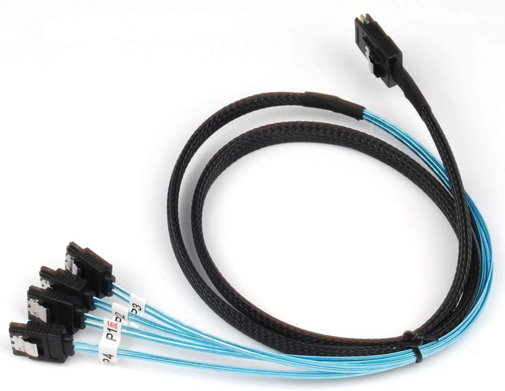 HRTGFD-Reversed Cable Mini SAS 36Pin SFF-8087 Male to 4 SATA 7Pin Female Cable, Mini SAS (Target) to 4 SATA (Host) Cable