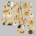 thumbnail image 2 of Enjoytime Halloween 2 Piece Sets for Women Pumpkins Print Long Sleeve Shirt Loose Pants Sleepwear Classic Soft Button Down Pajamas Plus Size Clothes, 2 of 5