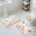 thumbnail image 3 of Rustic Flower Bathroom Rugs Set Watercolor Butterfly Plant Non Slip Absorbent Soft Bath Mats 3 Piece Set with Bathroom Rug, U-Shaped Floor Mat, Toilet Seat Cover Small Size, 3 of 9