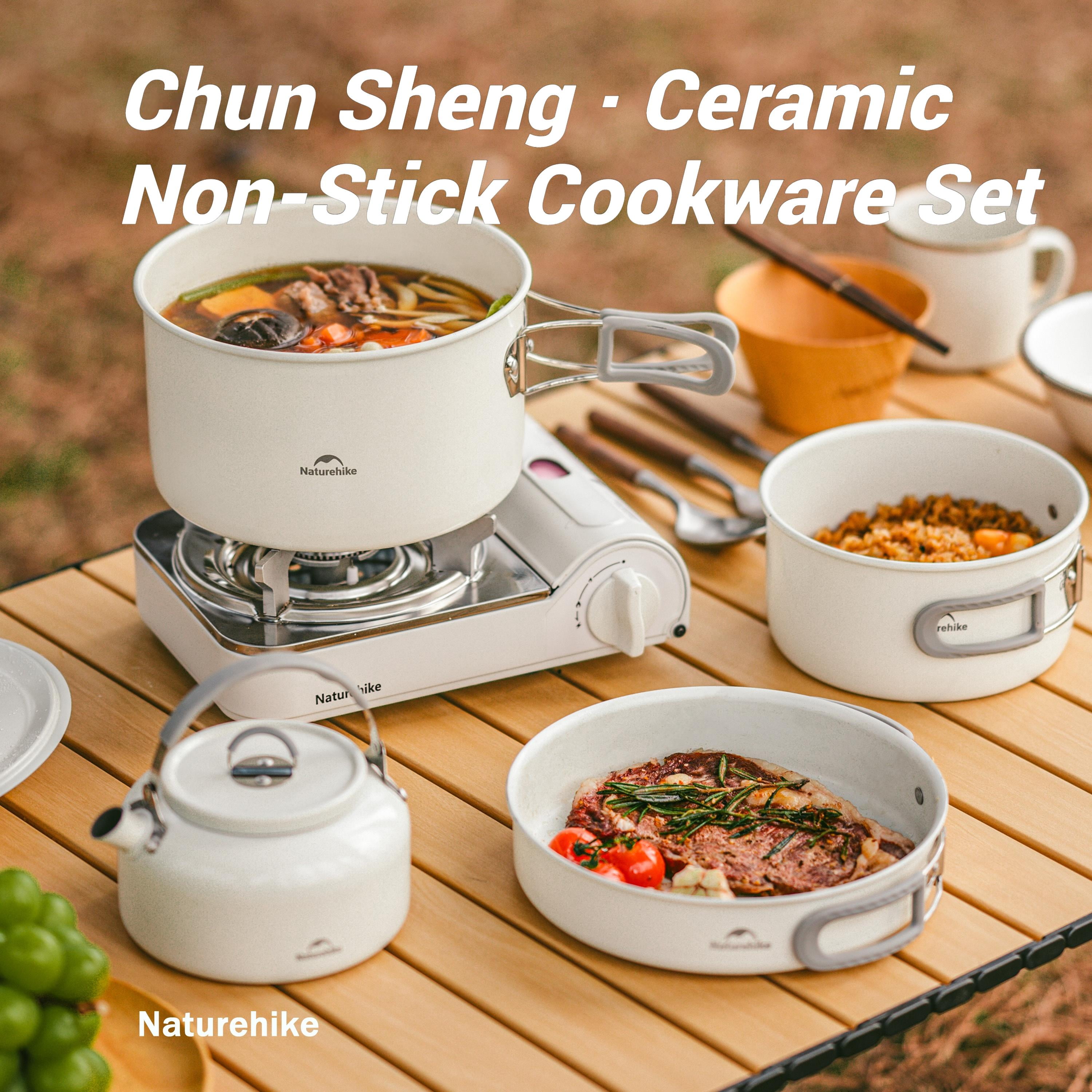Naturehike, Ceramic Non-Stick Cookware Set, Nonstick Pot and Pan Cookware Set with Foldable Handle,  Five-Layer Lamination Process, Thicken Design, Easy Cleaning, For Home/Picnic/Camping.