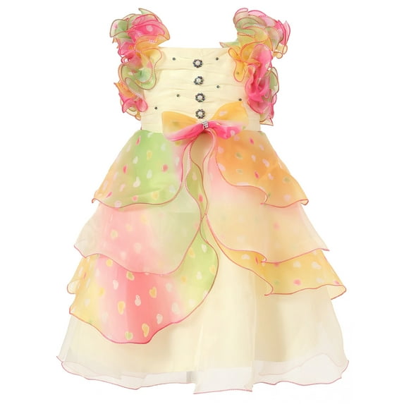 Richie House Big Girls Cream Pastel Pearl Ruffled Special Occasion Dress 6/7