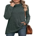 thumbnail image 2 of Haut à Col Roulé Côtelé pour Femmes - Chemise Basique à Manches Longues avec Fente Latérale, 2 of 5