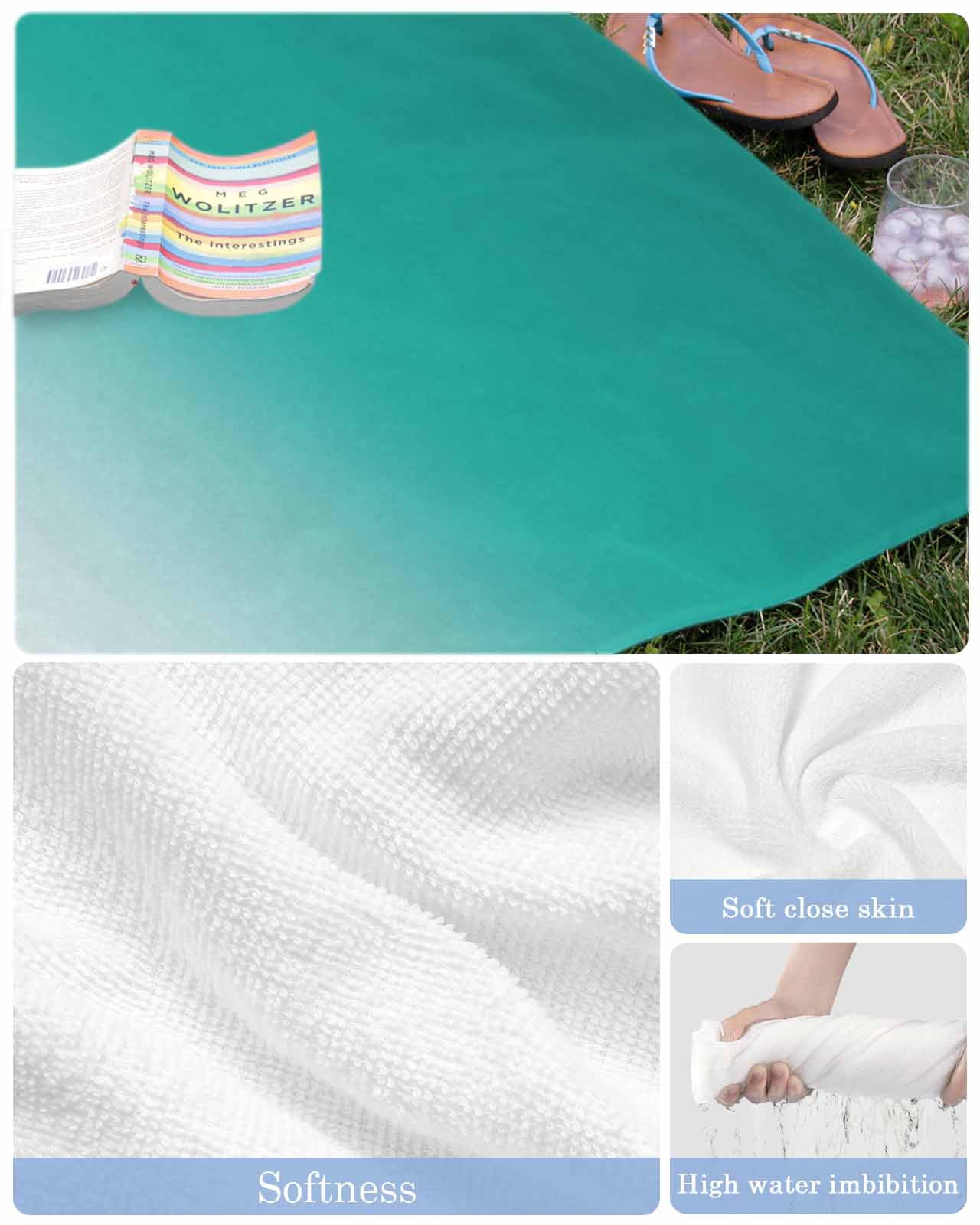 Teal Ombre Beach Towels Oversized Super Absorbent, Turquoise White Gradient Modern Abstract Art Lightweight Bath Towel Quick Dry Sets For Bathroom/Pool/Rv Camping/Beach Play/Gym Room/Picnic 23"x47"
