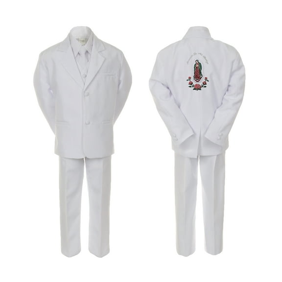 Baby Boy Christening Formal White Single Breasted Suit Silver Gold Guadalupe on Back Sm-20