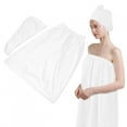 thumbnail image 3 of Juego de toallas de baño ajustables para mujer con falda de baño suave, gorro de ducha, envoltura de ducha, color blanco, 3 of 14