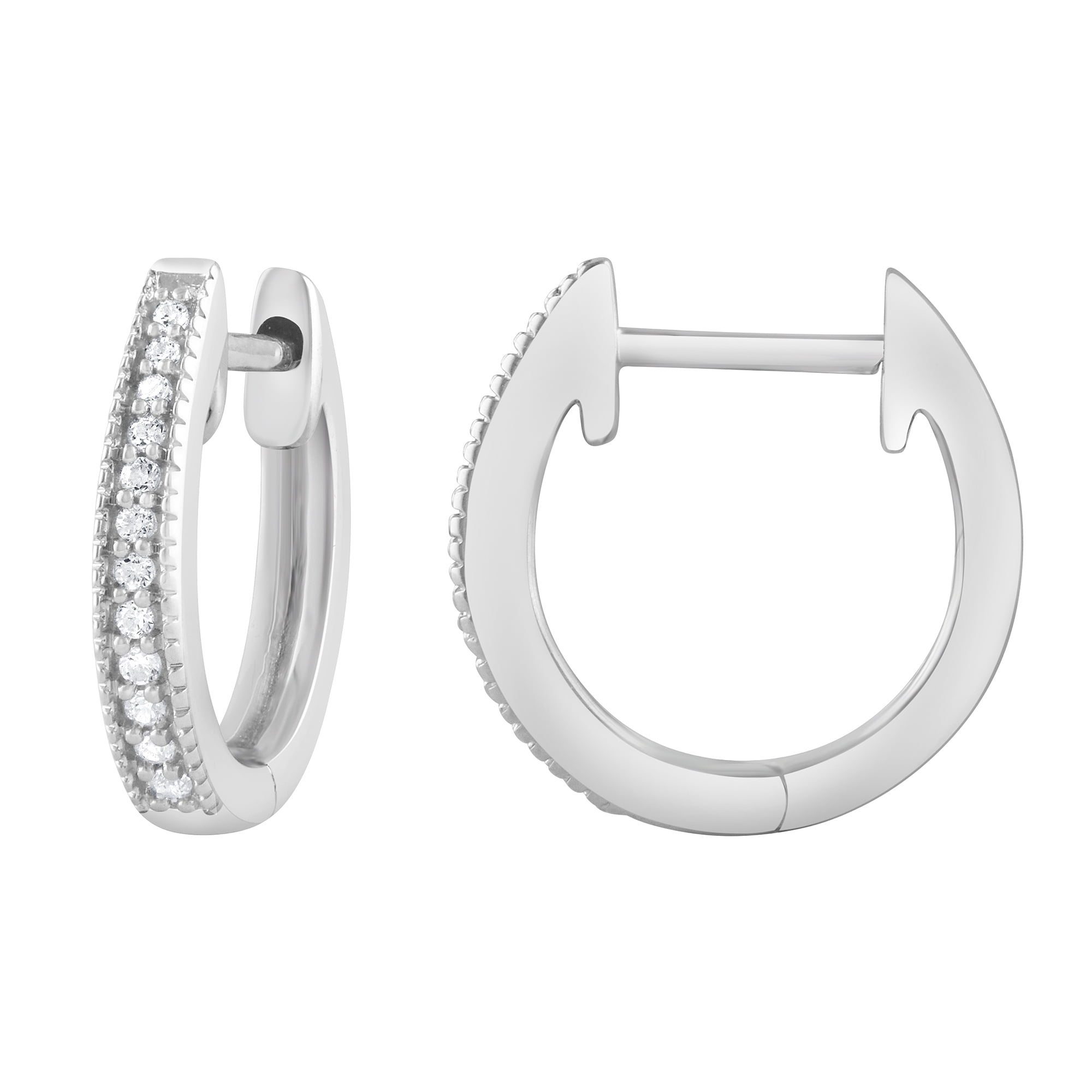 Brilliance Fine Jewelry 0.10 ct Diamond Women's Huggies Hoop Earrings in Sterling Silver, (I-J, I3)