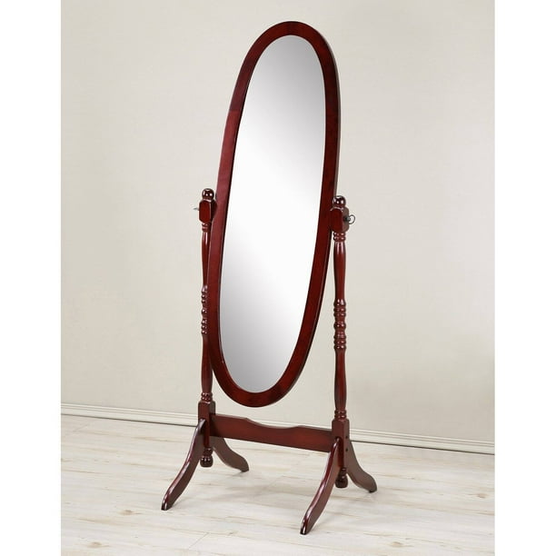 Roundhill Traditional Queen Anna Style Wood Floor Cheval Mirror, Cherry Finish