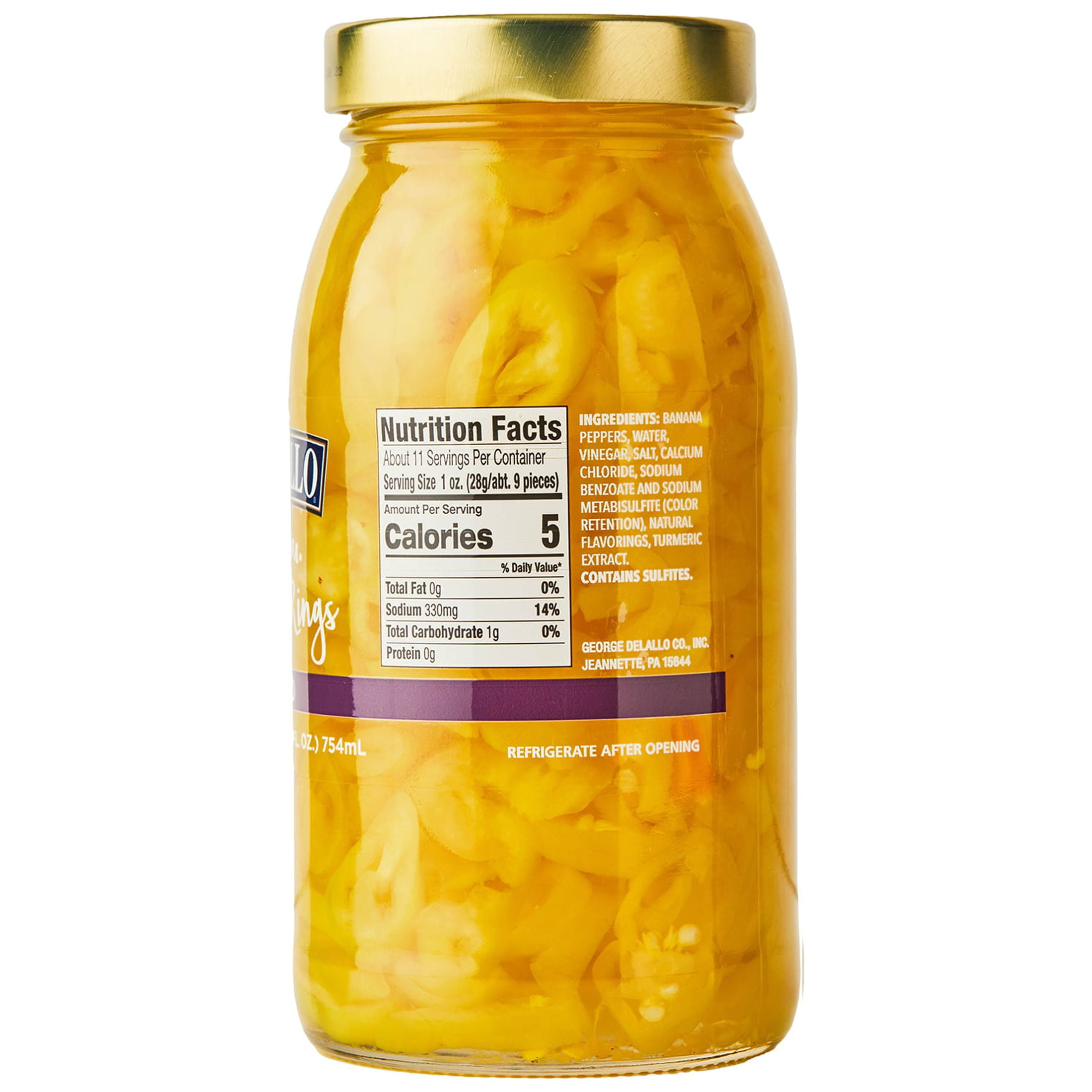 DeLallo Mild Banana Pepper Rings, Non-GMO, Gluten Free, 25.5 oz Jar, (3 Pack)