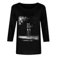 thumbnail image 4 of Camisas Para Mujer Camiseta Estampada de Moda Blusa de Manga 3/4 de Longitud Media Cuello Redondo Tops Casuales Odeerbi ODB128955, 4 of 5