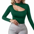 thumbnail image 4 of Aobny Cutout Womens Golf Shirt Asymmetrical Long Sleeve Green Mock Neck Tops Women's Tops Casual,XS, 4 of 5