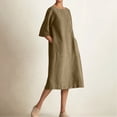 thumbnail image 2 of DHFJKG Womens Boat Neck Dresses Summer Linen Casual Loose Fit Half Sleeve Boho Solid Color Tunic Midi Dress With Pockets Beach Stylish Dresses, 2 of 4