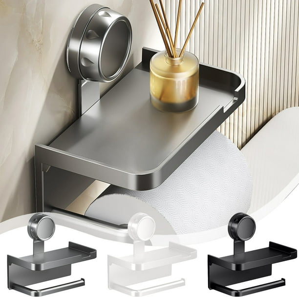 Portaobjetos de papel de cocina de ventosa de doble capa | Caja de almacenamiento montada en la pared para baño y cocina | Dispensador de pañuelo plástico | Sin taladro, agarre fuerte