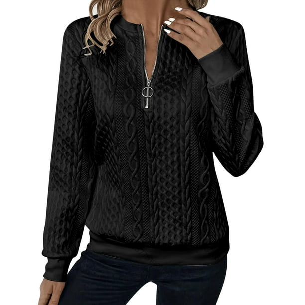 Chaqueta y abrigo informal de manga larga sin capucha para mujer, holgada, de invierno, de color liso, con media cremallera y estampado en relieve, con capucha y blusa