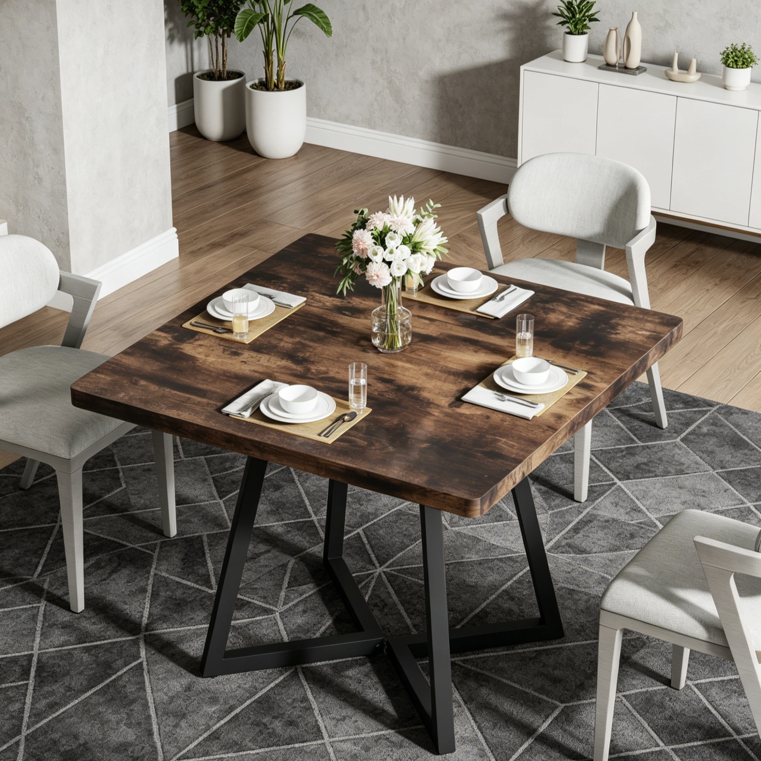 Fnova 31.5" Square Dining Table, Small Kitchen Dinner Table, 2-4 Person Industrial Dining Table, Square Kitchen Table for Dining Room Farmhouse Home Decor Furniture