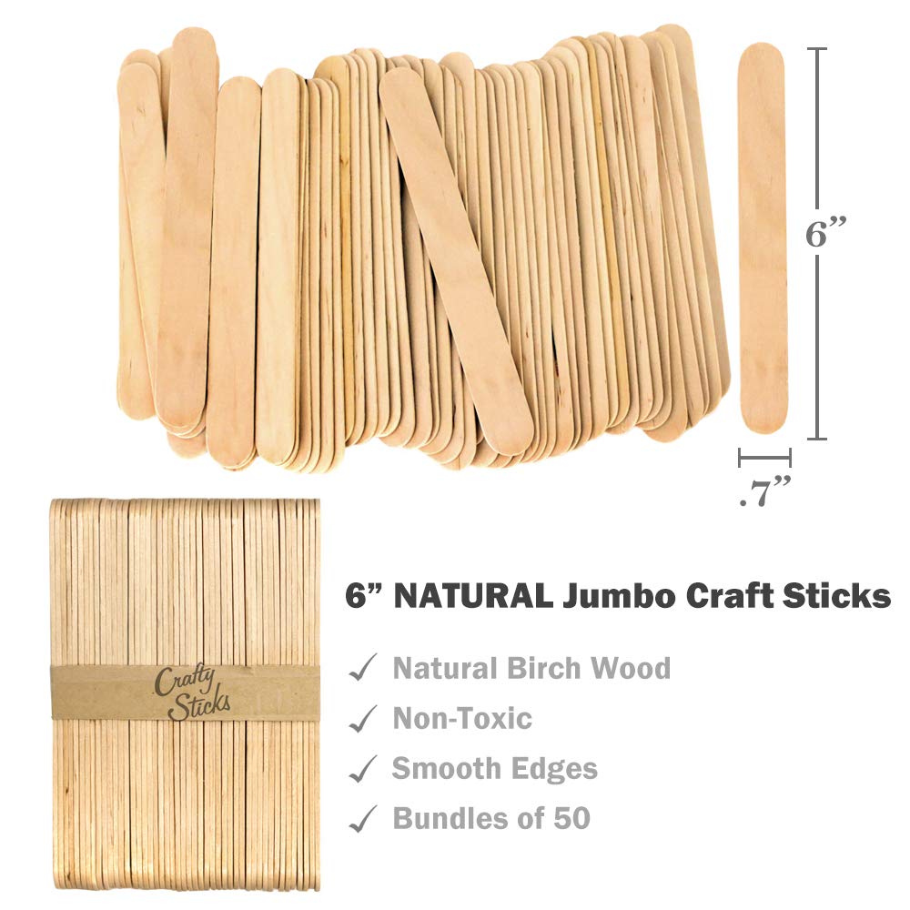 CraftySticks- 1000 Pack, 6 Inch Jumbo Wood Popsicle Sticks for Crafts, Home, School Art, Building, Learning, Wood Tongue Depressor Size