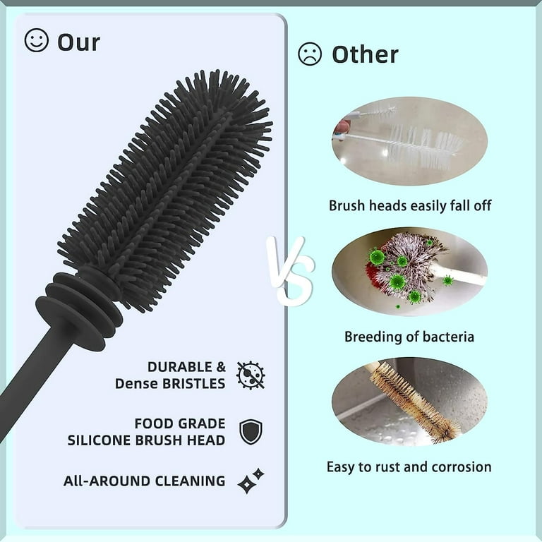 Silicone Baby Bottle Brush and Straw Cleaner Brush Set,Silicone Fully  Encased Dish Brush,Versatile Deep Cleaning Long Water Bottle Brushes,Heat