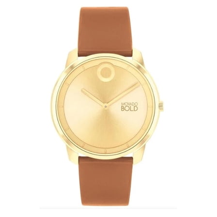 Movado Bold 3601019 Trend Element Gold Dial Brown Leather Band Men's Watch