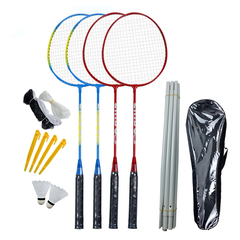 Obobb 4 Rackets with Net Pole Badminton Rackets Set for Backyard Beach Game