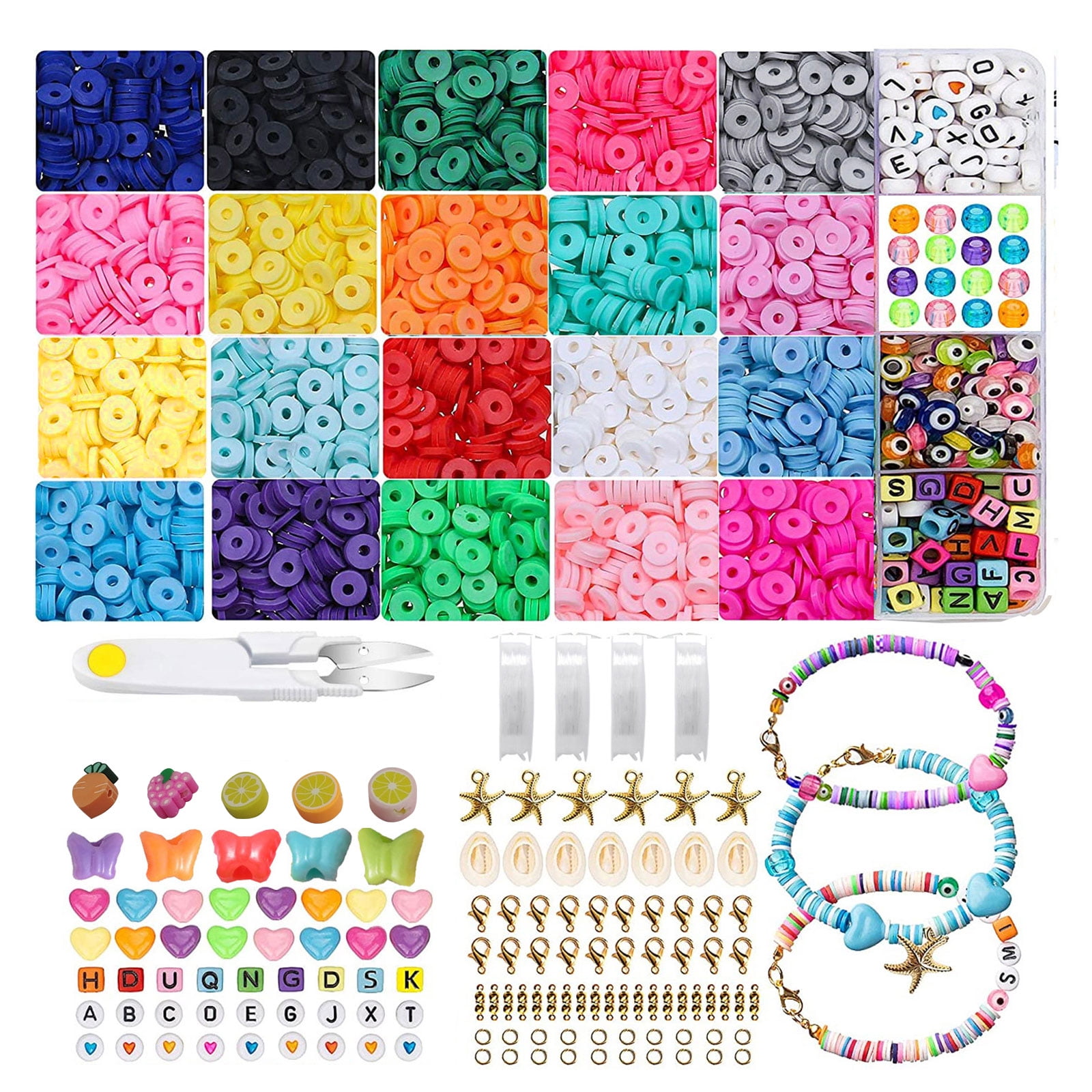 Polymer Spacer Beads for Bracelets Necklaces Making Charm Craft Kit with 3 Rolls Elastic Strings for Kids Girls 5000PCS Clay Beads for DIY Jewelry Bracelet Making kit，20 Colors Flat Heishi Beads 