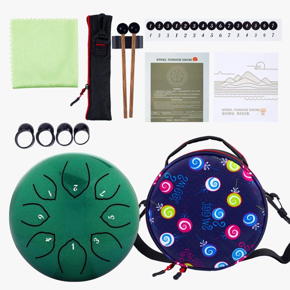 Musfunny Tambour en Acier pour Enfants : 6 Pouces 8 Notes Tambours en Acier avec Baguettes Sac Couvercle de Doigt - Poignée pour Éducation Musicale Méditation Percussion Instruments de Musique