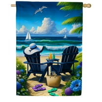 America Forever Beach Life Summer House Flag, 28" x 40" Double Sided, Nautical Adirondack Chairs, Coastal Seaide Decor, Tropical Yard Outdoor Small Decor for Summer
