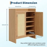 Home Rattan Shoe Storage Cabinet, Farmhouse Freestanding Wood Shoe Rack Organizer with Adjustable Shelves for Entryway Hallway Kitchen Living Room Bedroom