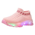 thumbnail image 2 of Toddler Boys Girls Striped Knit Light‑up Shoes, Elastic Slip‑on Non‑slip Lightweight Breathable Casual Footwear Pink 28, 2 of 6