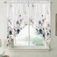thumbnail image 2 of Navy Blue Spring Floral Swag Valances for Windows, Kitchen Curtains 36 Inch Length 2 Panels Set, Elegant Pastoral Flowers Watercolor Short Curtains for Small Windows Rod Pocket Cafe Curtains 28"x36", 2 of 8