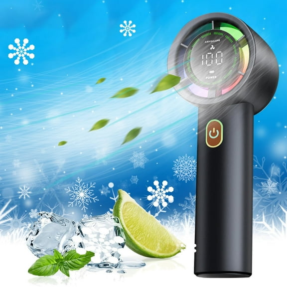 ZhyrZng 2025 New High-speed Refrigeration Fan Handheld USB Brushless Intelligent Digital Display 100 Mini Portable Fan Mini Fan Black Portable Desktop Handhold Waist Fan