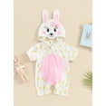 thumbnail image 2 of Bslissey Baby Girls Bunny Jumpsuit 3M 6M 12M 18M Cute Carrot Print Short Sleeve Button Hooded One Piece Rompers Newborn Infant Casual Easter Clothes Boydsuit, 2 of 9