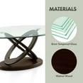 thumbnail image 5 of Modern Oval Glass Top Coffee Table with X-Base, Dark Walnut , 48 in for Living Room, Bedroom, Home Office, 5 of 6