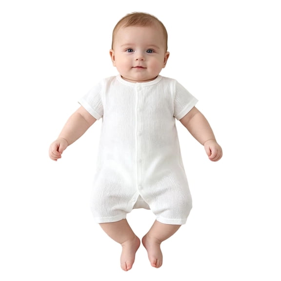 Ruyang Infant Baby Short Sleeve Jumpsuit Textured Knit Snap Front Romper Footless One Piece Outfit Newborn Toddler Summer Clothing
