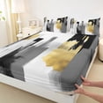 thumbnail image 3 of jejeloiu Abstract Geometric Stripes Twin Sheet Sets,White Gray Gold Bedding For Men Women 3-Piece, 3 of 7