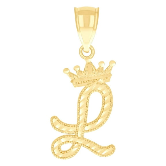 10k Yellow Gold Unisex Crown L Alphabet Letter Name Personalized Monogram Initial Charm Pendant Necklace 28.7x12.2mm Wid