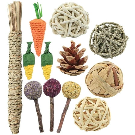 HEATSHAKING 12Pcs MultiColored Wood Rabbit Chew Toys for Small Animals Indoor Play Various Styles 5.9X0.8X0.8in