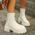 thumbnail image 2 of Dasayo Chunky Womens Booties Low Heel Ankle Beige Casual Faux Leather Comfy Round Toe Boots Women's Shoes 36, 2 of 9