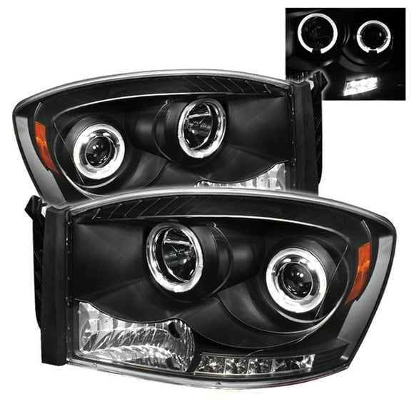 Spyder Automotive Headlight Assembly 5010001 Halogen Bulb; Projector Beam With LED Halo; High H1/Low H1 Clear Bulb; Clear Lens; Black Housing; Set of 2