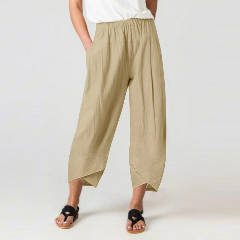 xinqinghao lounge pants women casual solid color pants fashion cotton and  linen pants lightweight summer pants women with pockets khaki xxxl 