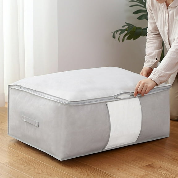 AZXY Blanket Storage Containers,Storage Bags for Clothes with Zipper,Closet Organizer Bins Fabric Folding,Stackable Blanket Containers for Large Blankets Throw Pillows Quilts with Handle,53*35*17cm