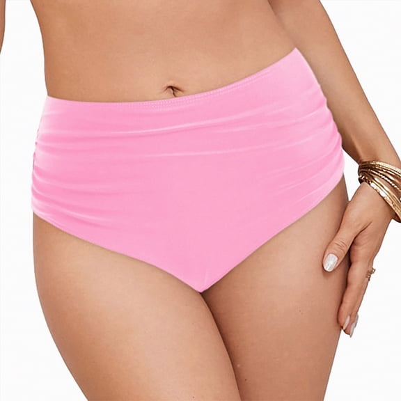 mgoYE High Waisted Bikini Bottoms Women’s High Waisted Full Ruched Bikini Swim Bottoms Tummy Control Full Coverage Swimsuit Bottoms(Pink,L)