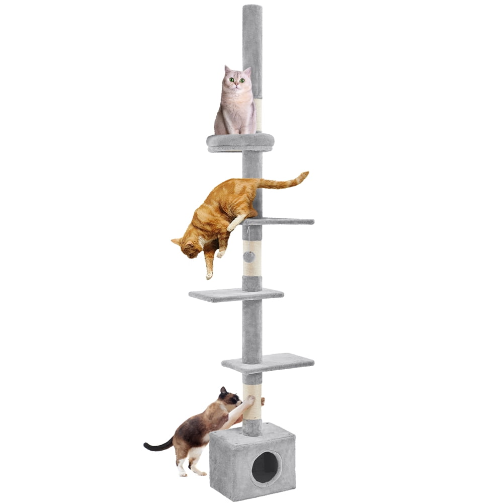 Yaheetech 7.4-8.7FT Multilevel Floor To Ceiling Cat Tree with Condo & 4 Perches, Light Gray