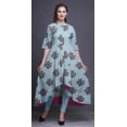 thumbnail image 2 of Bimba Blue Leaves & Floral Block Indian Kurtis For Women Anarkali Kurti Printed Long Asymmetrical Regular Fit Tunic-X-Large, 2 of 5