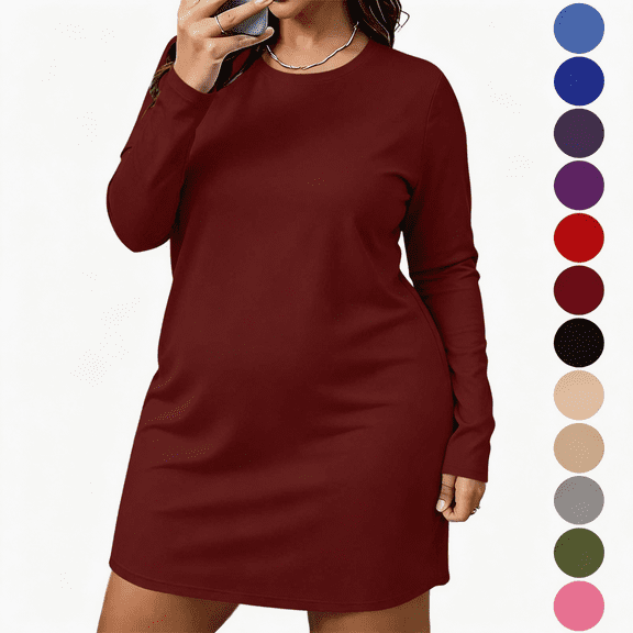Nugftut Womens Plus Size Nightgowns Long Sleeve Crewneck Pajamas Soft Comfortable Nightgownws